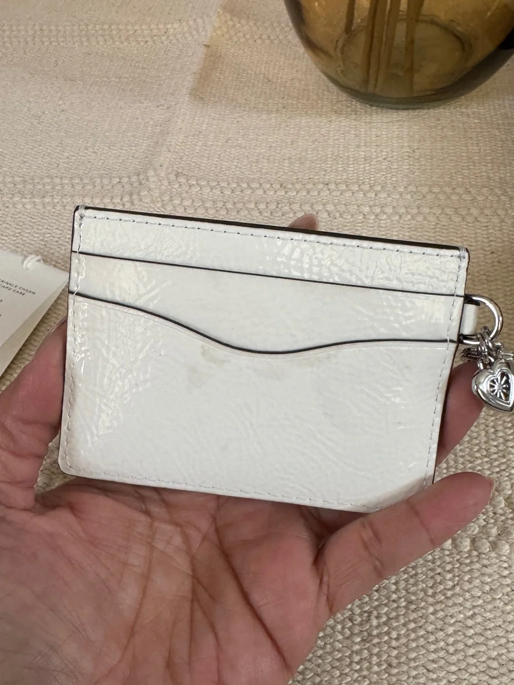 Tory Burch White Leather Card Holder with Logo Charm
